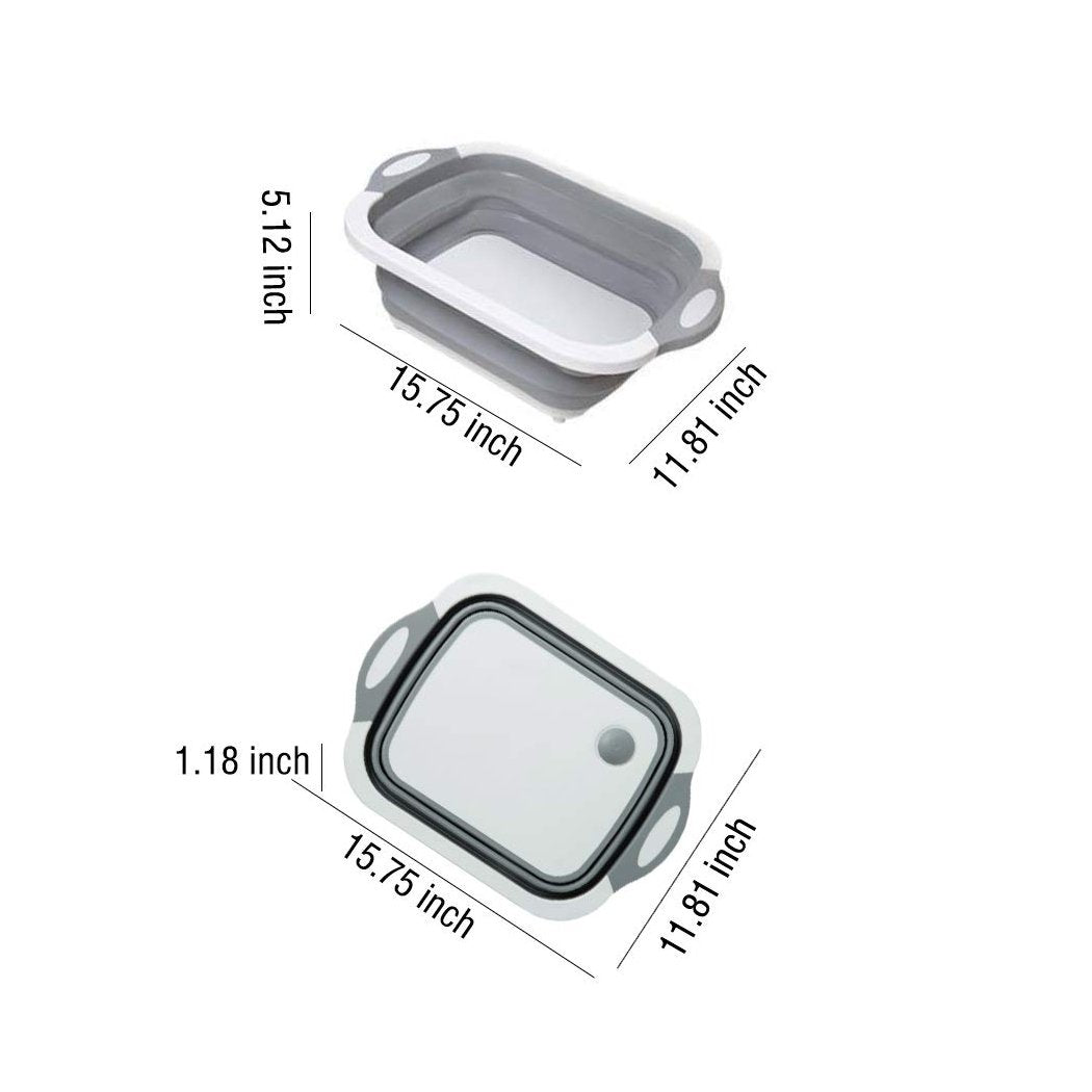 Foldable Chopping Board Dish Rack Washing Bowl Draining Basket 3In1 Multi-Function