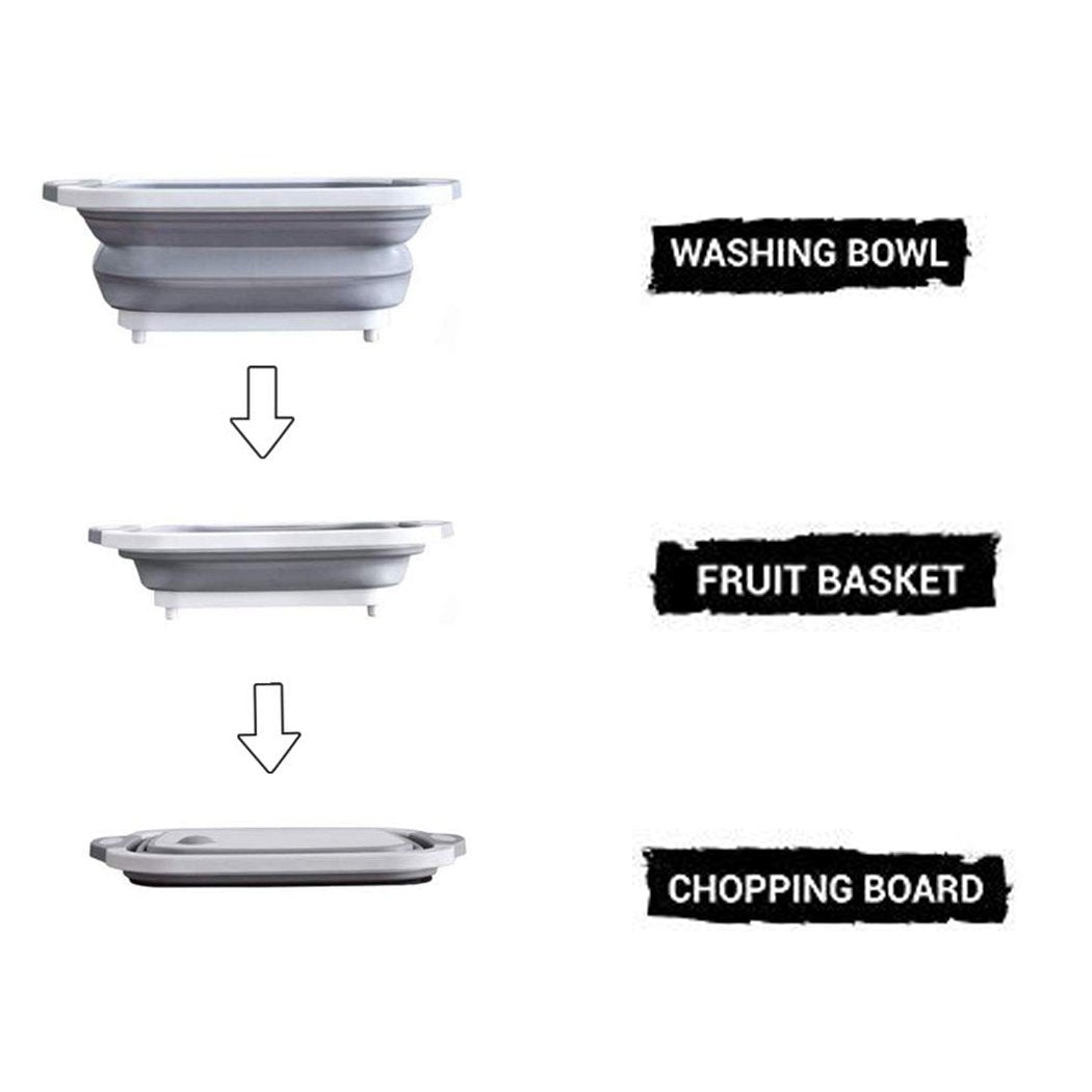 Foldable Chopping Board Dish Rack Washing Bowl Draining Basket 3In1 Multi-Function