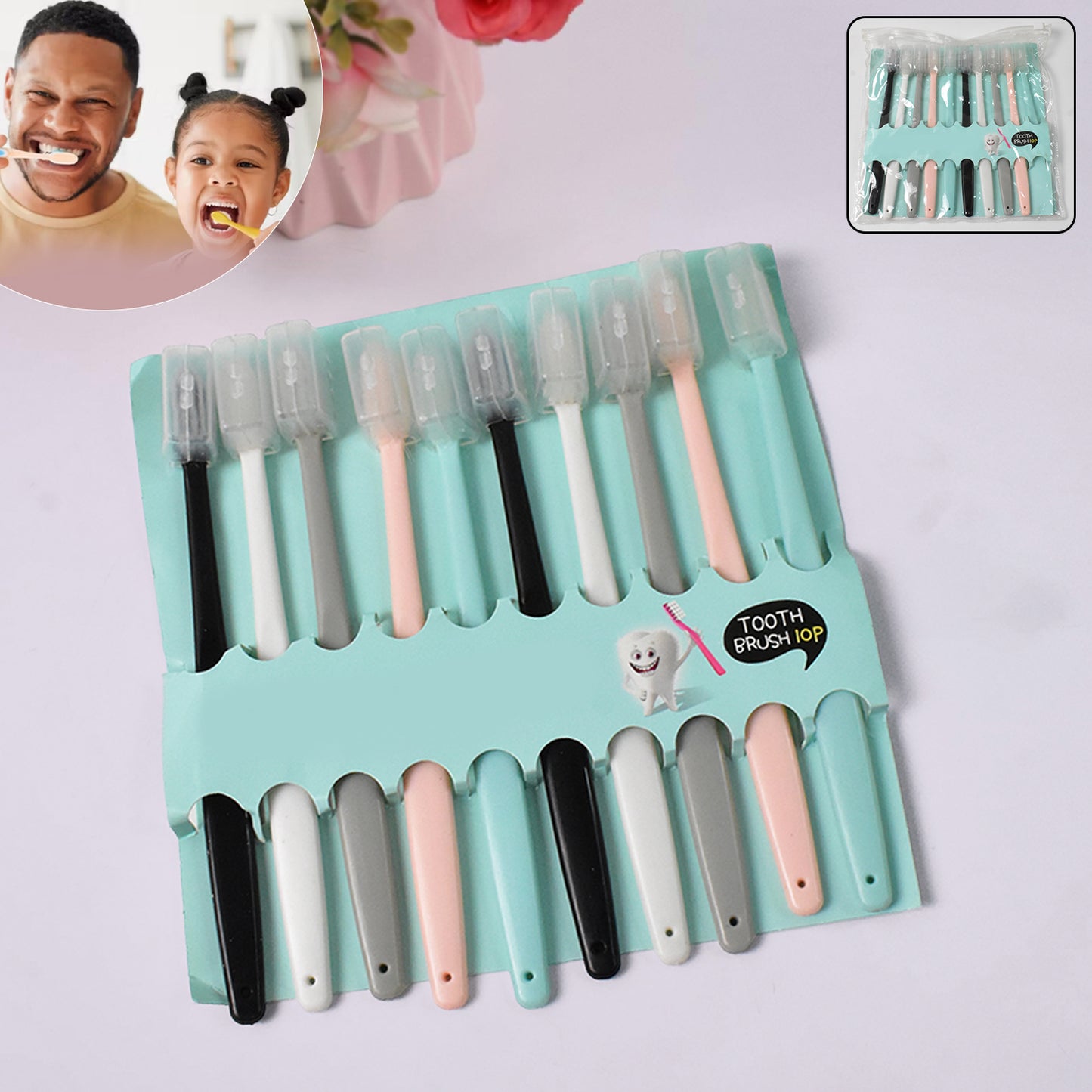 Kidsadults Ultra Soft-Bristled Toothbrush With Cover (10 Pcs Set)