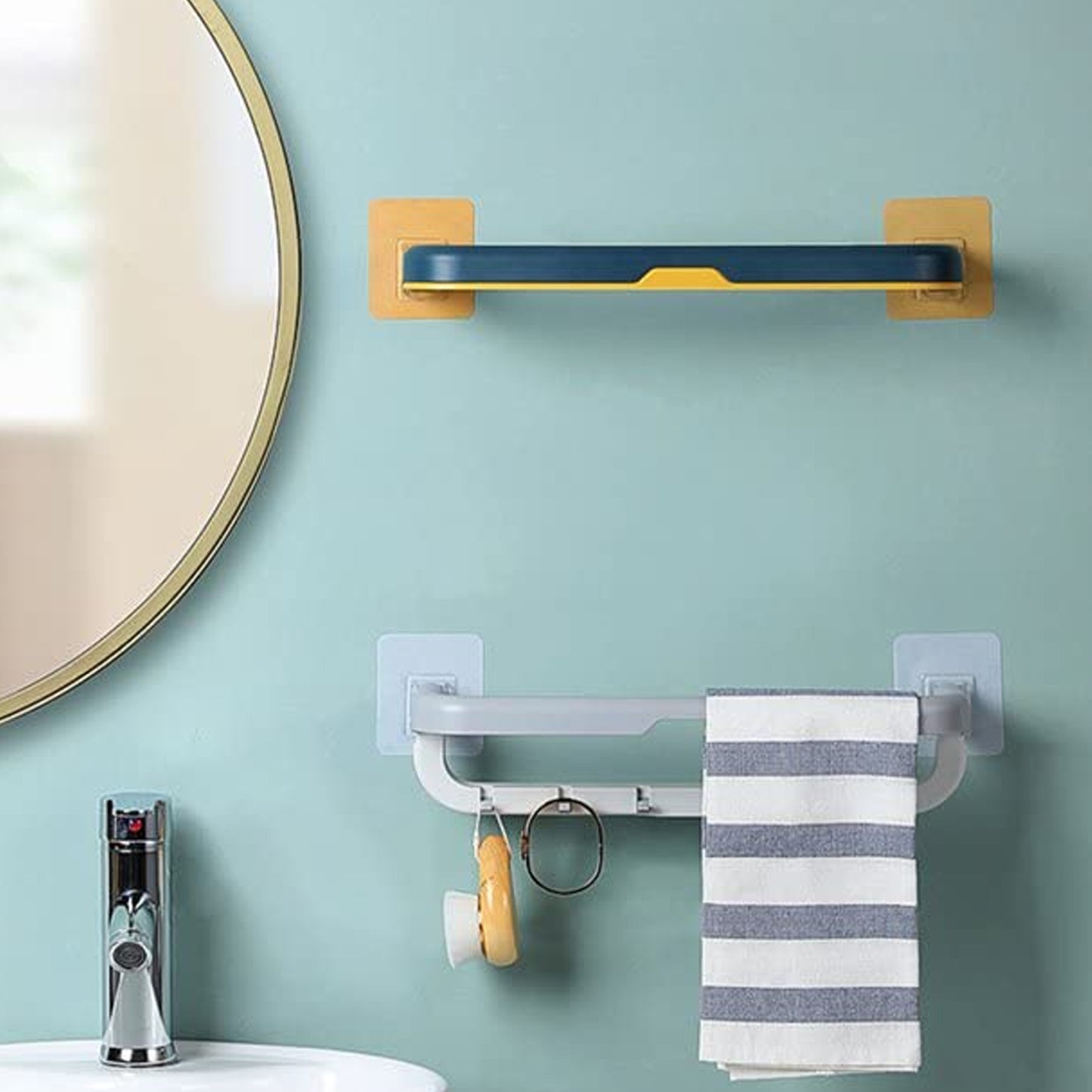 Wall Mounted Double Bar Towel Holder With Hooks Multifunctional Adjustable Towels Rack For Kitchenbathroom Folding Towel Shelf
