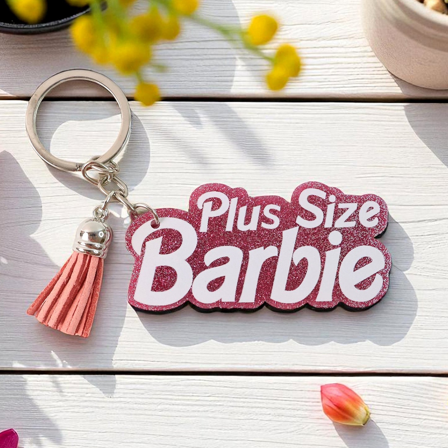 Textkeychain With Glitter Finish And Tassel Charm (1 Pc)