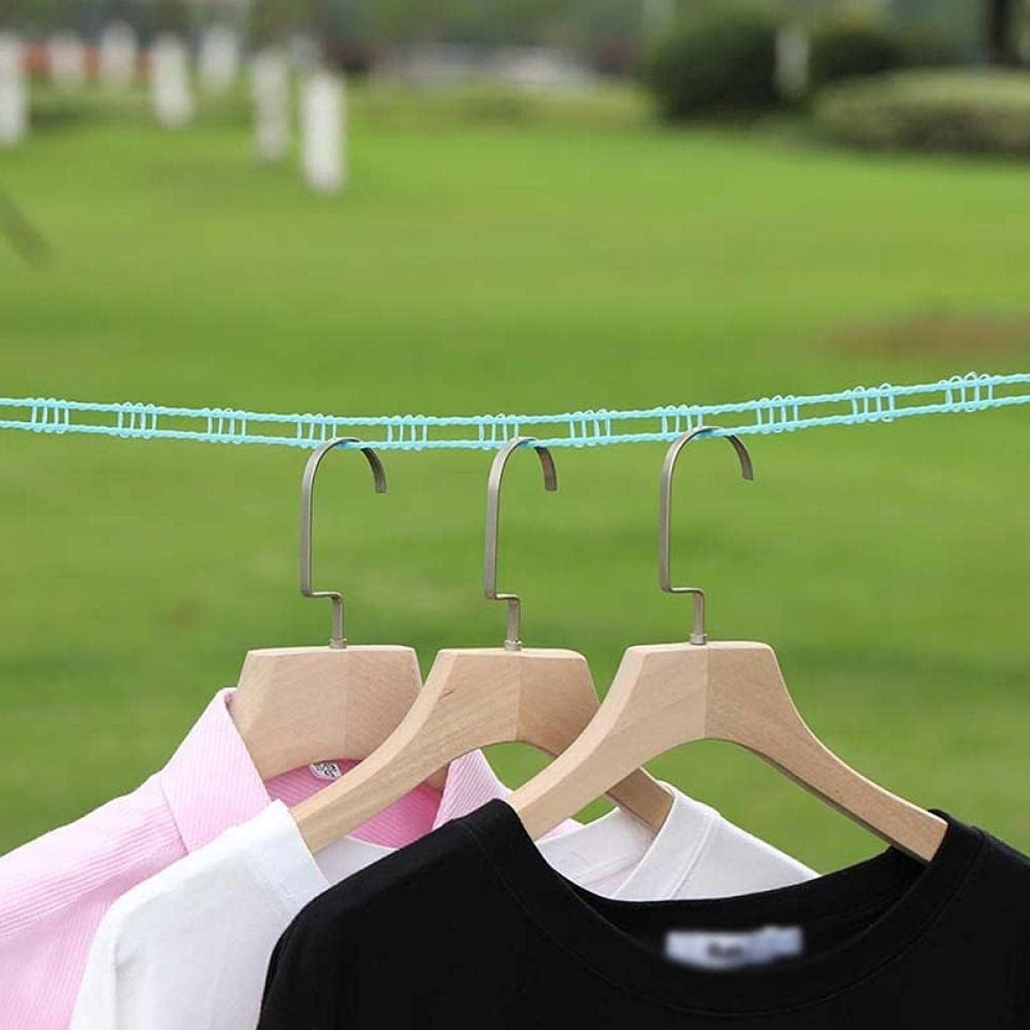 3 Meters Windprood Anti-Slip Clothes Washing Line Drying Nylon Rope With Hooks Durable Camping Clothesline Portable Clothes Drying Line Indoor Outdoor Laundry Storage For Travel Home Use (3 Mtr.)