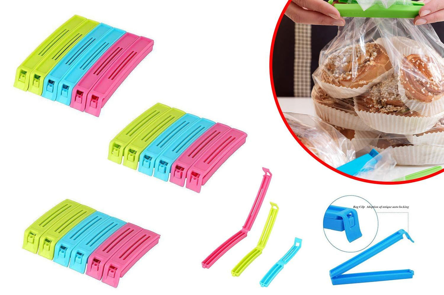 Plastic Snack Bag Clip Sealer Set (18 Pcs Multicolour)