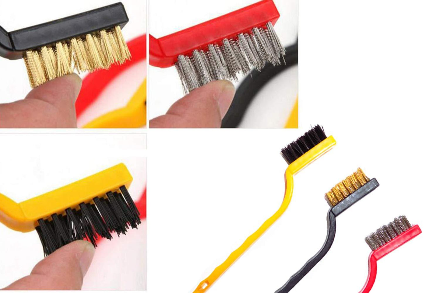 3 Pc Mini Wire Brush Set (Brass Nylon Stainless Steel Bristles)