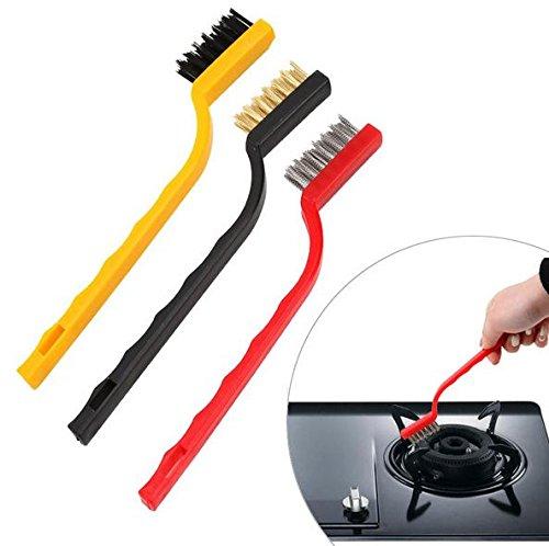 3 Pc Mini Wire Brush Set (Brass Nylon Stainless Steel Bristles)