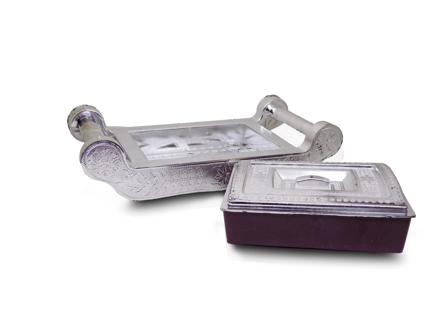 Multipurpose 4 Section Royal Design Silver Storagegift Box