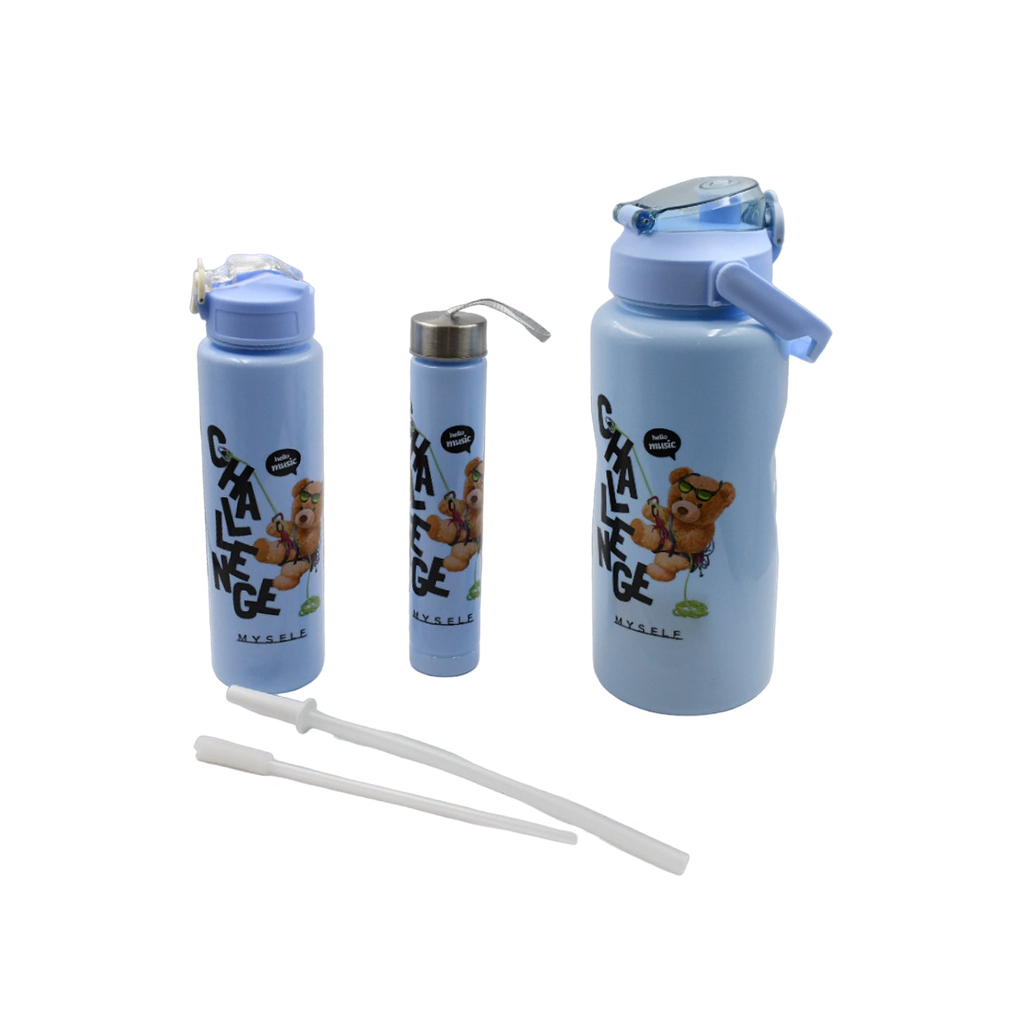 Plastic Water Bottle 3Pc Set3 Different Size Bottle High Quality Water Bottle Plastic Water Bottle Bpa-Free Leak-Proof Cartoon Printed Design For Kids School For Fridge Office Sports School Gym Yoga (3 Pc Set)