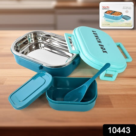 3 In1 Spicy Bite Stainless Steel Lunch Box With Plastic Small Box Spoon (1 Set)