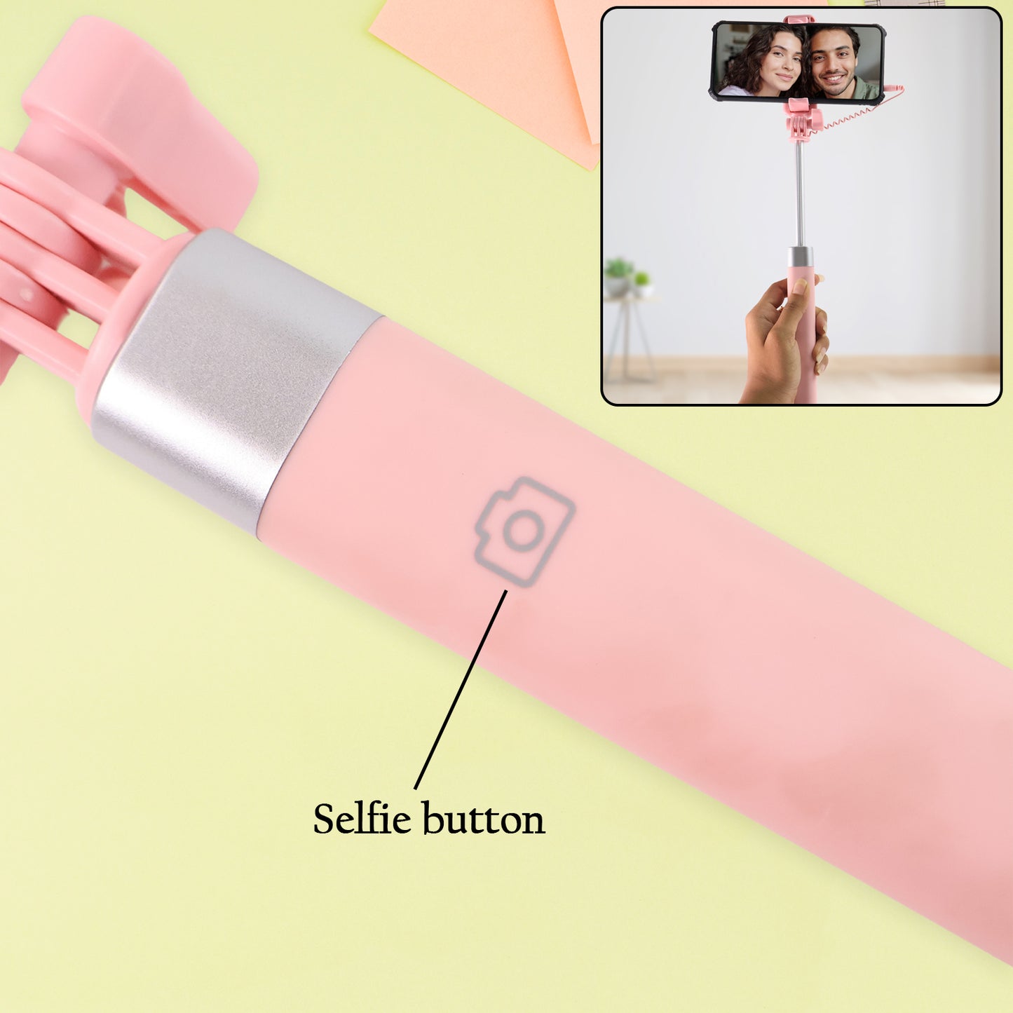 Wired Selfie Stick With Rearview Mirror Built-In Shutter Button (1 Pc)