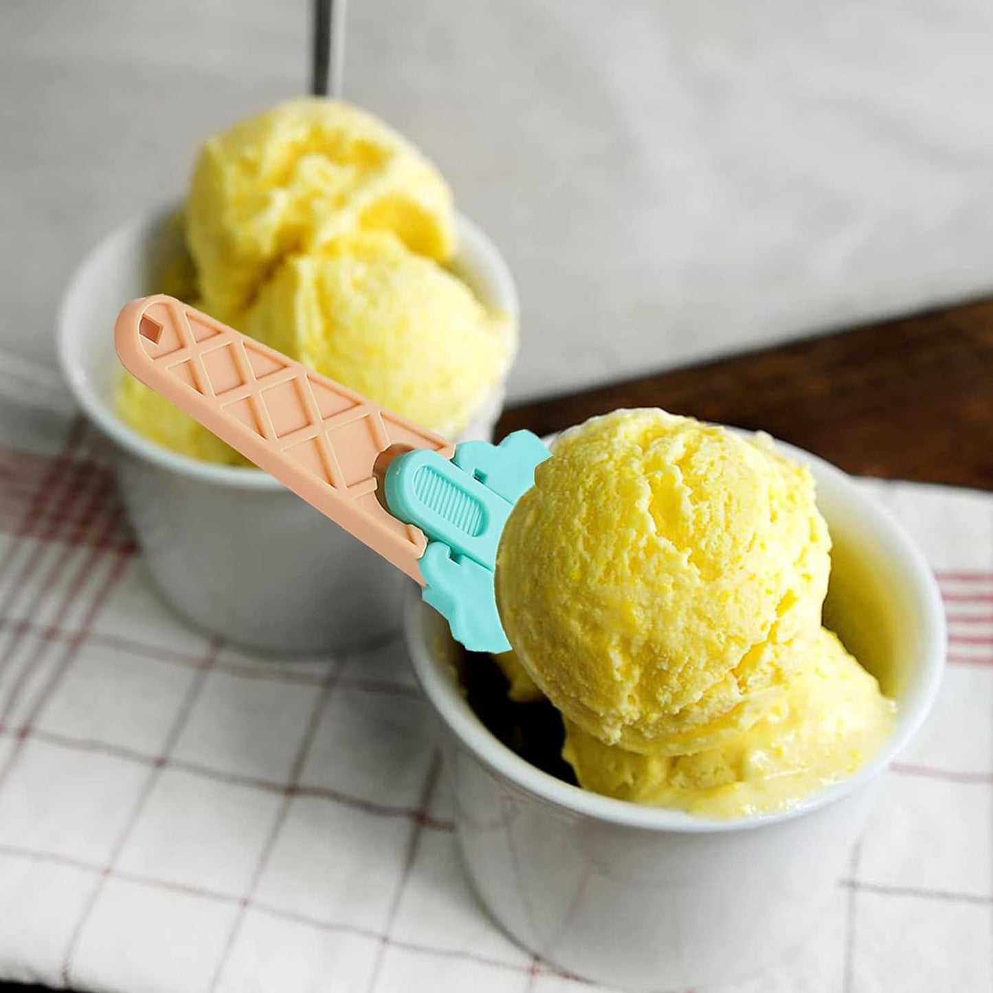 Ice Cream Spoons 2Pcs Plastic Water Melon Scoopers With Trigger Dipper And Adults For Summer Party Ice Cream Scoop Food Serving Spoon Kitchen Tools Ice Cream Digging Spoon Household Spoons Cupcake Spoons Aps Fruit Ball Player (2 Pc)