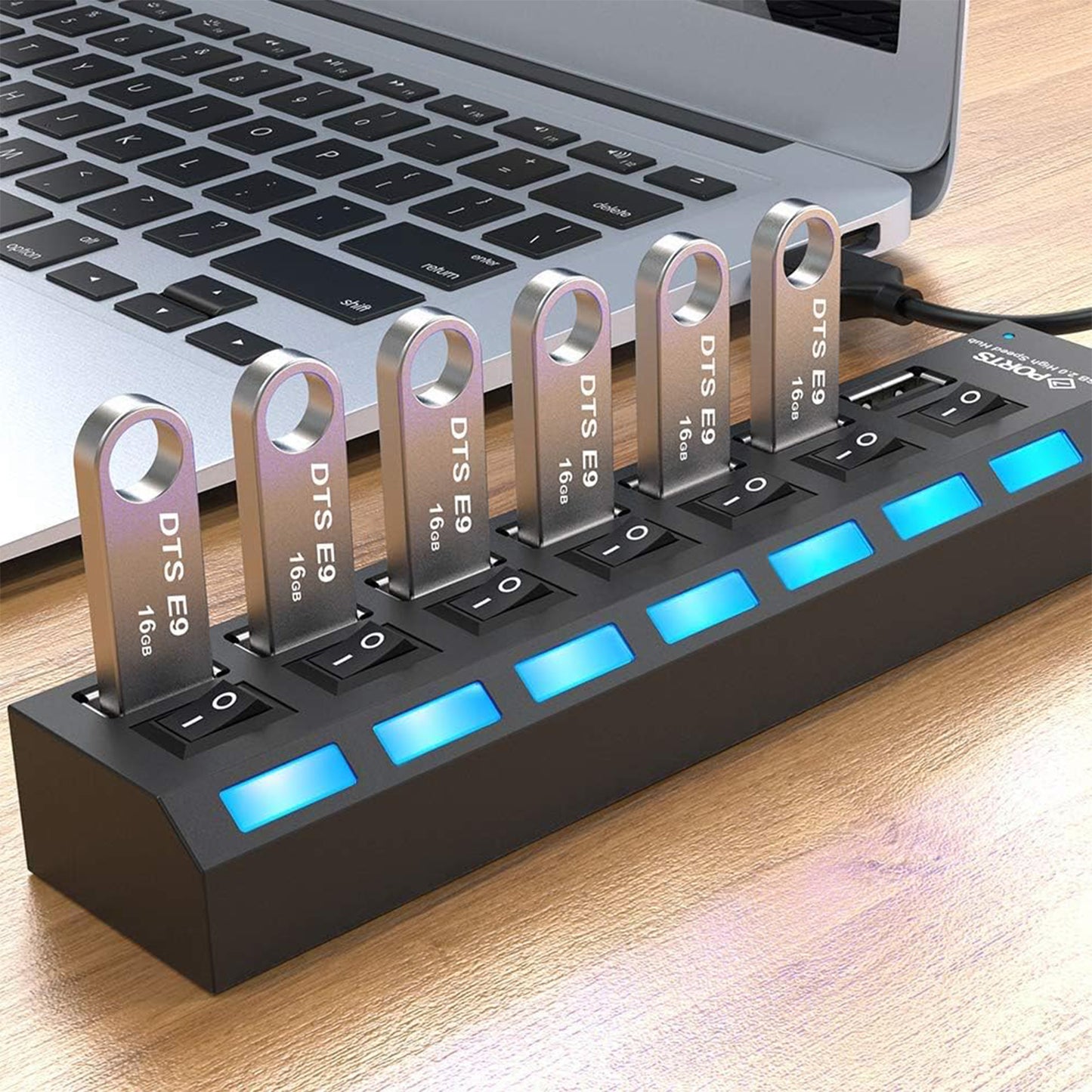 Usb Splitter Multi Port Usb 2.0 Hub 7 Port With Independent Onoff Switch And Led Indicators Usb A Port Data Hub Suitable For Pc Computer Keyboard Laptop Mobile Hdd Flash Drive Camera Etc