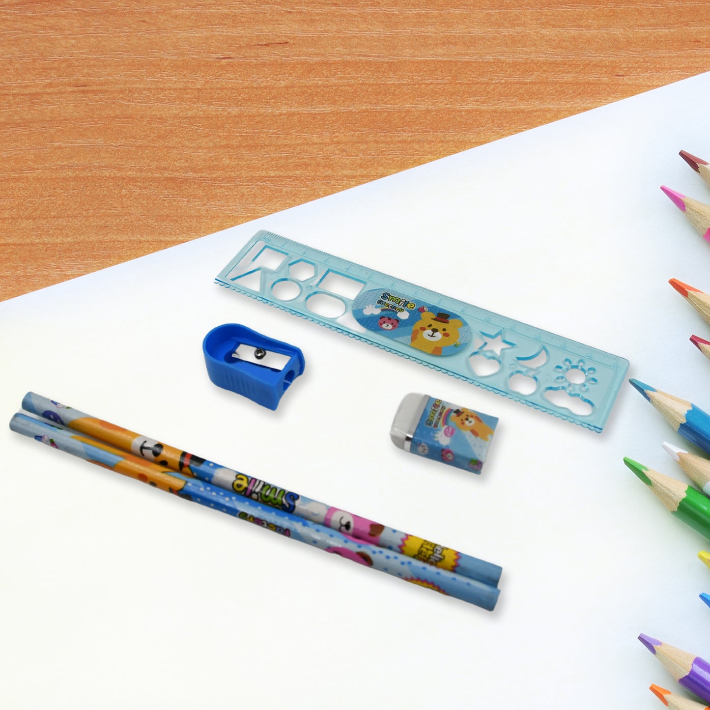 Stationery Kit For Kids - Stationery Set Includes Wooden Pencil Sharpener Pencil And Eraser Set Birthday Return Gift For Kids Boys Girls 2 Pencil 1 Scale 1 Notebook1 Sharpener 1 Eraser With Zip Bag (6 Pcs Set)