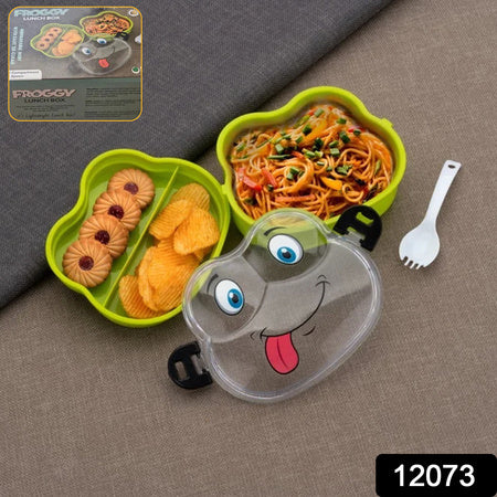 Double Layer Froggy Shape Lunch Box With Spoon (1 Pc Mix Color)