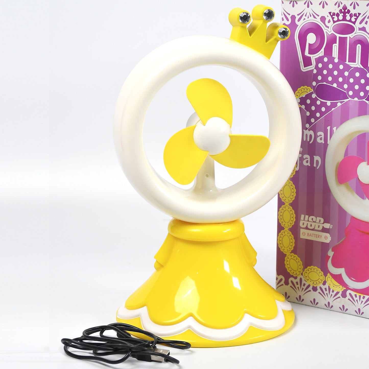 Princess Portable Fan Bright Color Desktop Office Usb Battry Operate Fan (Battery Not Include)