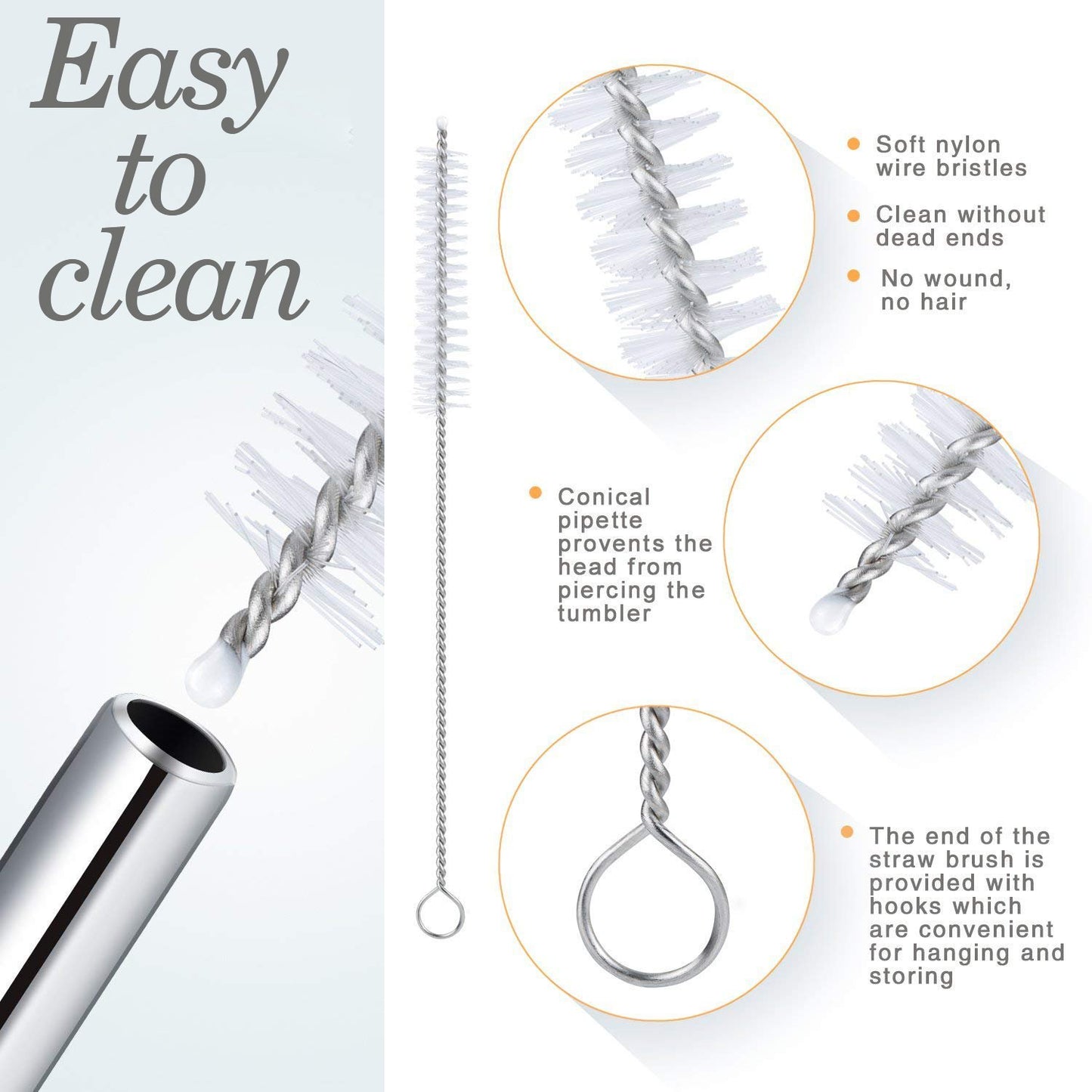 Reusable Stainless Steel Drinking Straws Bent (4 Bent Straws 1 Brush)