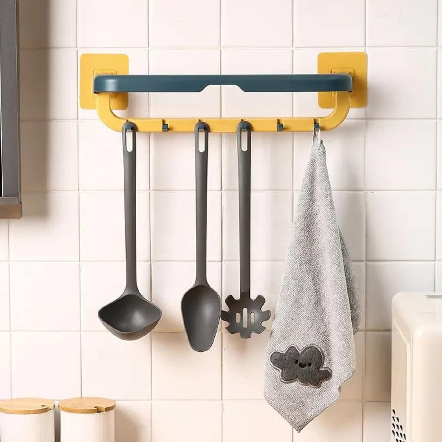 Wall Mounted Double Bar Towel Holder With Hooks Multifunctional Adjustable Towels Rack For Kitchenbathroom Folding Towel Shelf