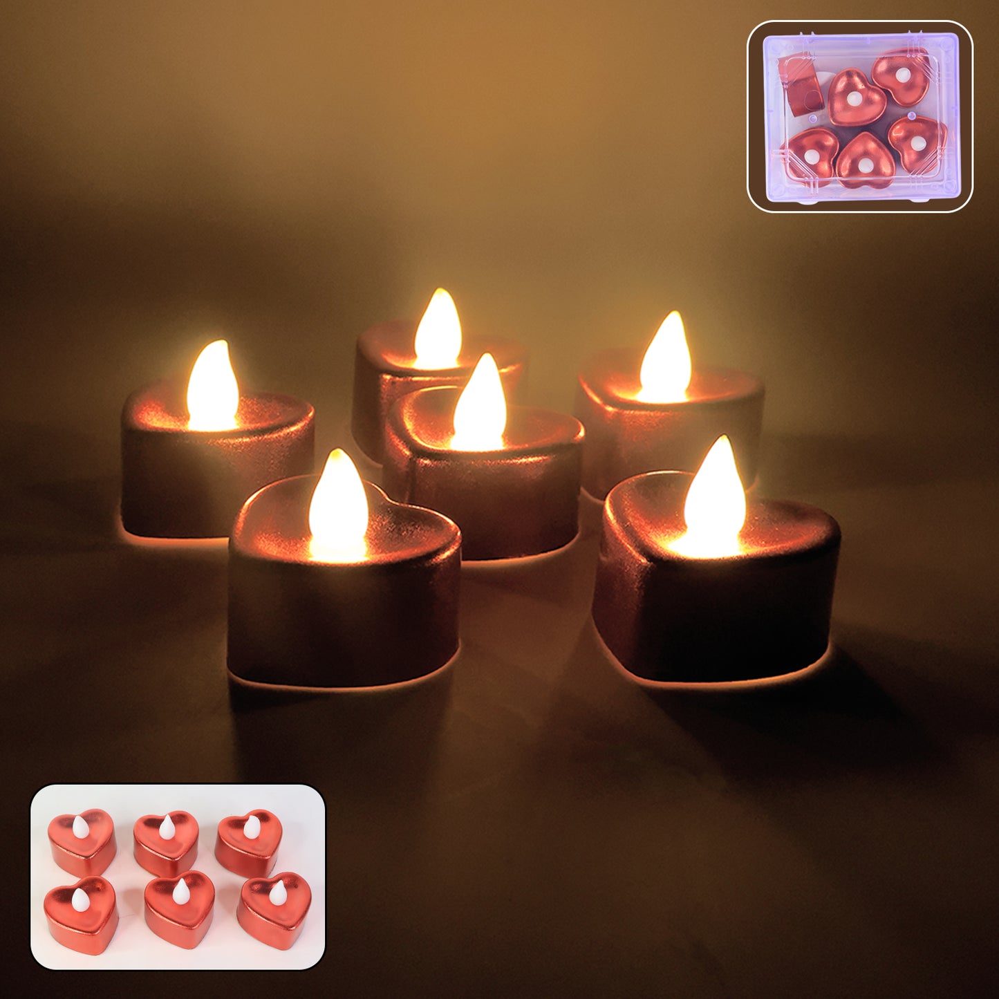 Heart Shape Led Flameless Decorative Candles (6 Pc Set)
