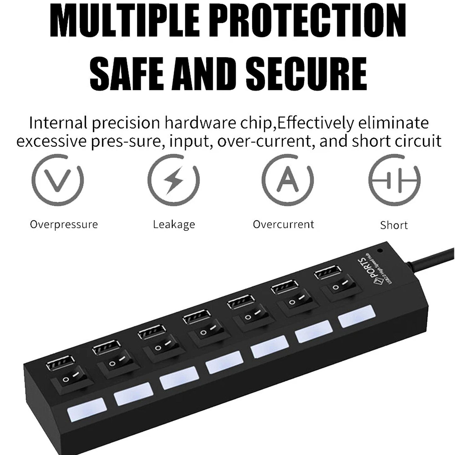 Usb Splitter Multi Port Usb 2.0 Hub 7 Port With Independent Onoff Switch And Led Indicators Usb A Port Data Hub Suitable For Pc Computer Keyboard Laptop Mobile Hdd Flash Drive Camera Etc