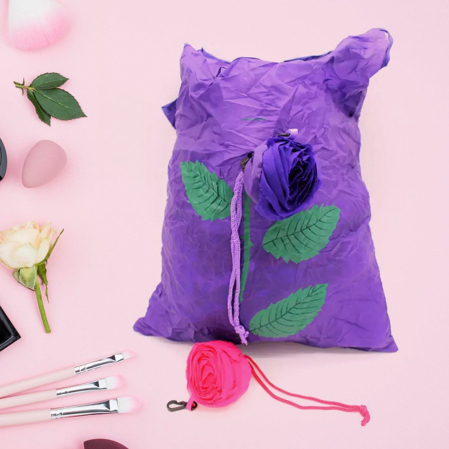 Foldable Bag Cute Rose Shape Cover Reusable Bag Naylon Bag Nylon Shopping Carry Bags Large Reusable Foldable Bag Eco Friendly Shopping Folds To Pocket Size Tote Grocery Shoulder Handbag Travel Bag (1Pc)