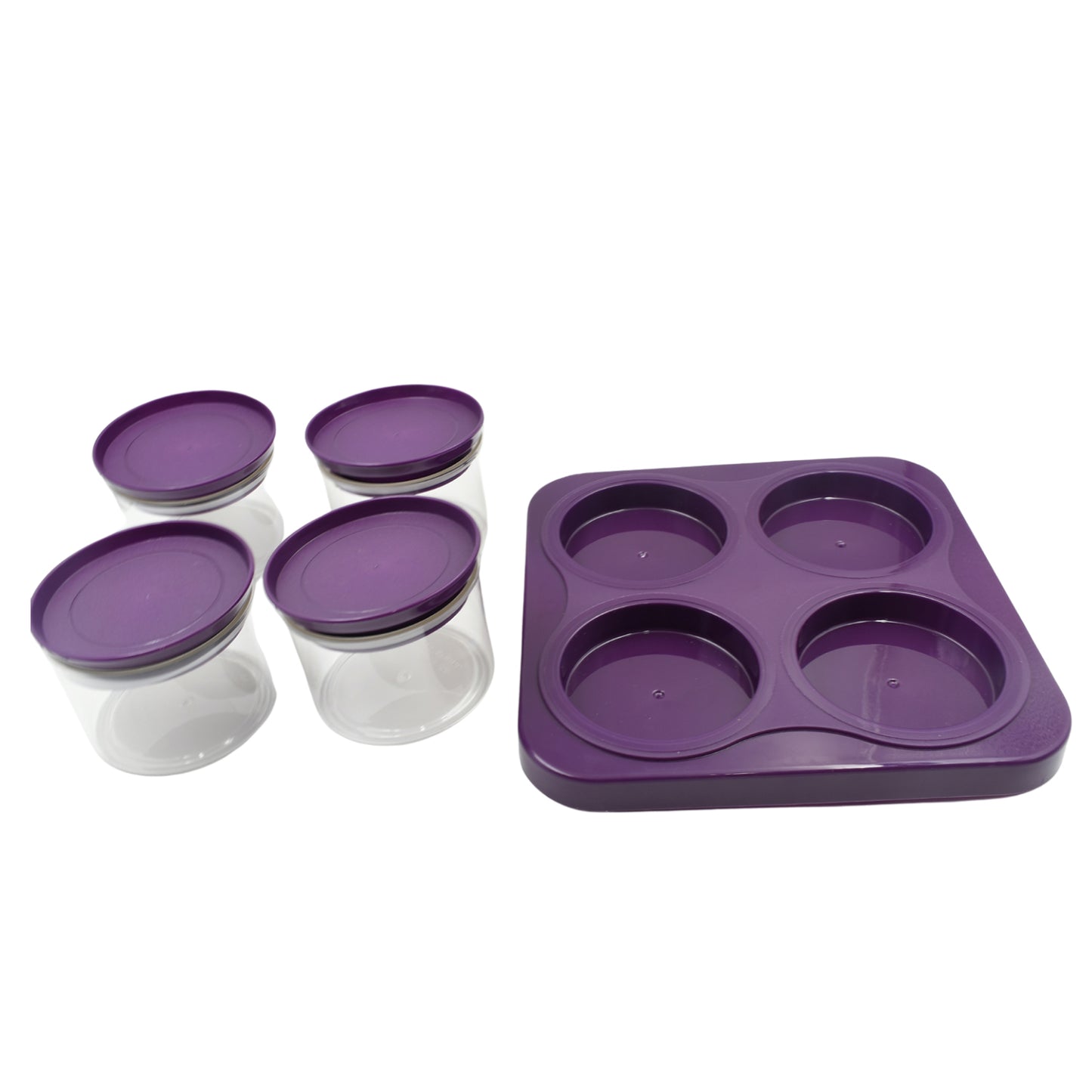 Airtight Plastic 4 Pc Storage Container Set With Tray Dry Fruit Plastic Storage Container Tray Set With Lid Serving Tray For Kitchen