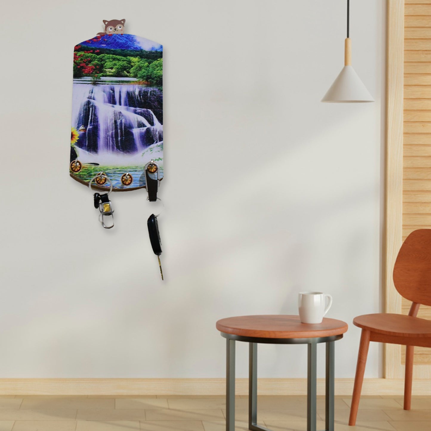 Decorative Wooden Vertical Scenery With Hooks For Wall Hanging