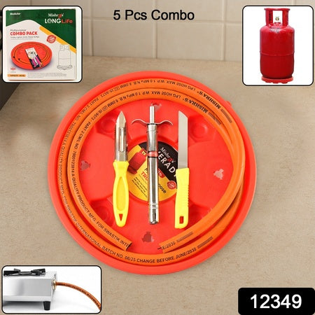 Mishras 5-Piece Multipurpose Lpg Kitchen Combo Set With Gas Pipe Cylinder Trolley Knife Lighter Peeler