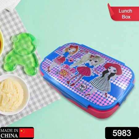 Cartoon Printed Plastic Lunch Box With Inside Small Box Spoon For Kids Air Tight Lunch Tiffin Box For Girls Boys Food Container Specially Designed For School Going Boys And Girls