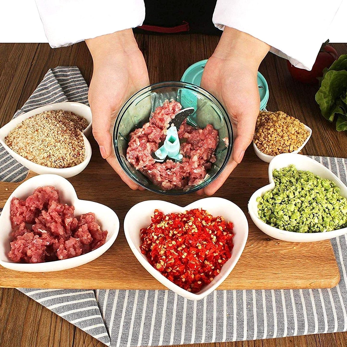 6 Blade 2In1 Manual Food Chopper Compact Powerful Hand Held Vegetable Chopper (1000Ml)