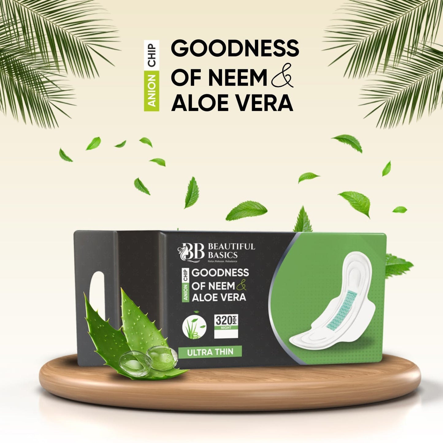 Sanitary Pads For Women With Goodness Of Neem Aloe Vera Ultra Thin Leakage Protection Ph Balance With Antibacterial Anion Chip 5X More Absorbance (320 Mm 32 Pads)