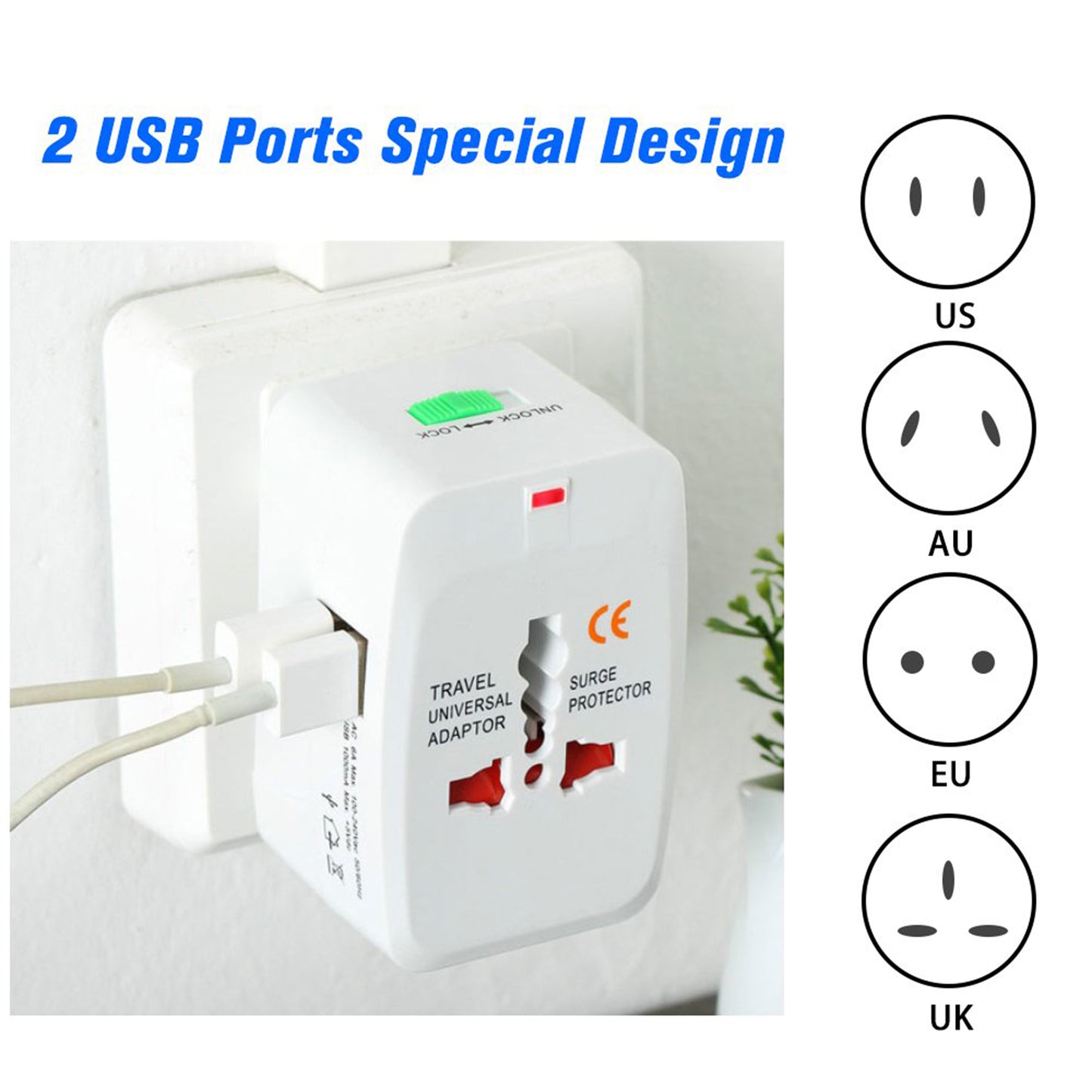 All-In-One Universal Worldwide Travelling Ac Adaptor Plug (Au Uk Us Eu) International Power Charger Electric Usb Power Plug Socket Adapter Converter (1 Pc)