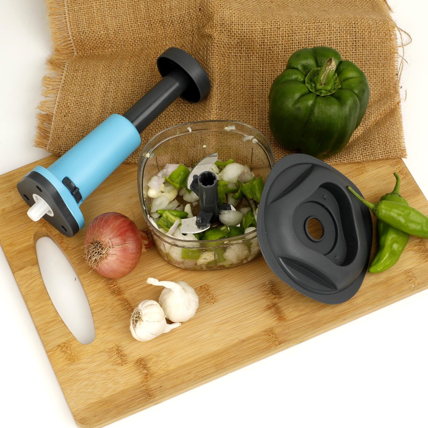 Push Chopper Manual Food Chopper And Hand Push Vegetable Chopper Cutter Mixer Set For Kitchen With 3 Stainless Steel Blade.