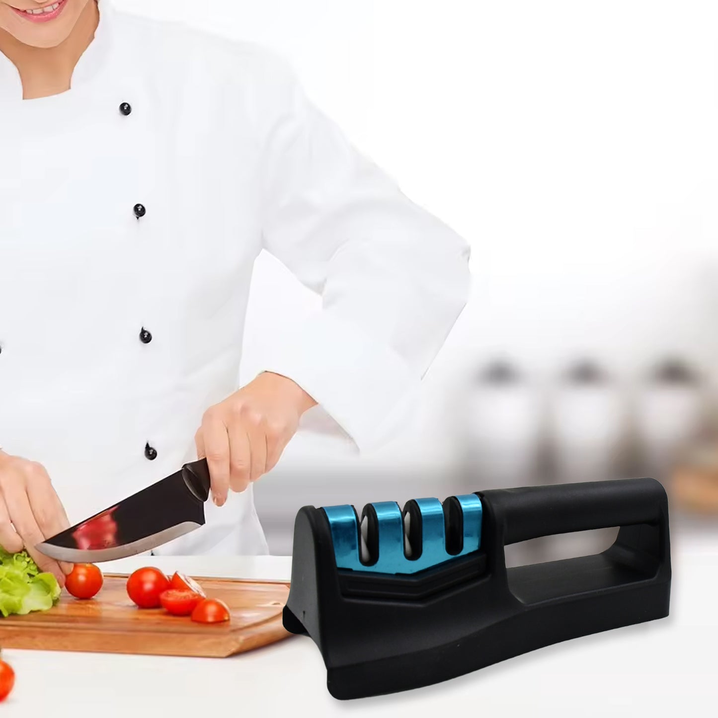 Knife Sharpener For Kitchen Knife Sharpener With Vegetable Chopper And Fish Scale Remover Handheld Knives Pocket Knife Sharpener Knife Sharpener For Chefs Serrated Knife (9In1)