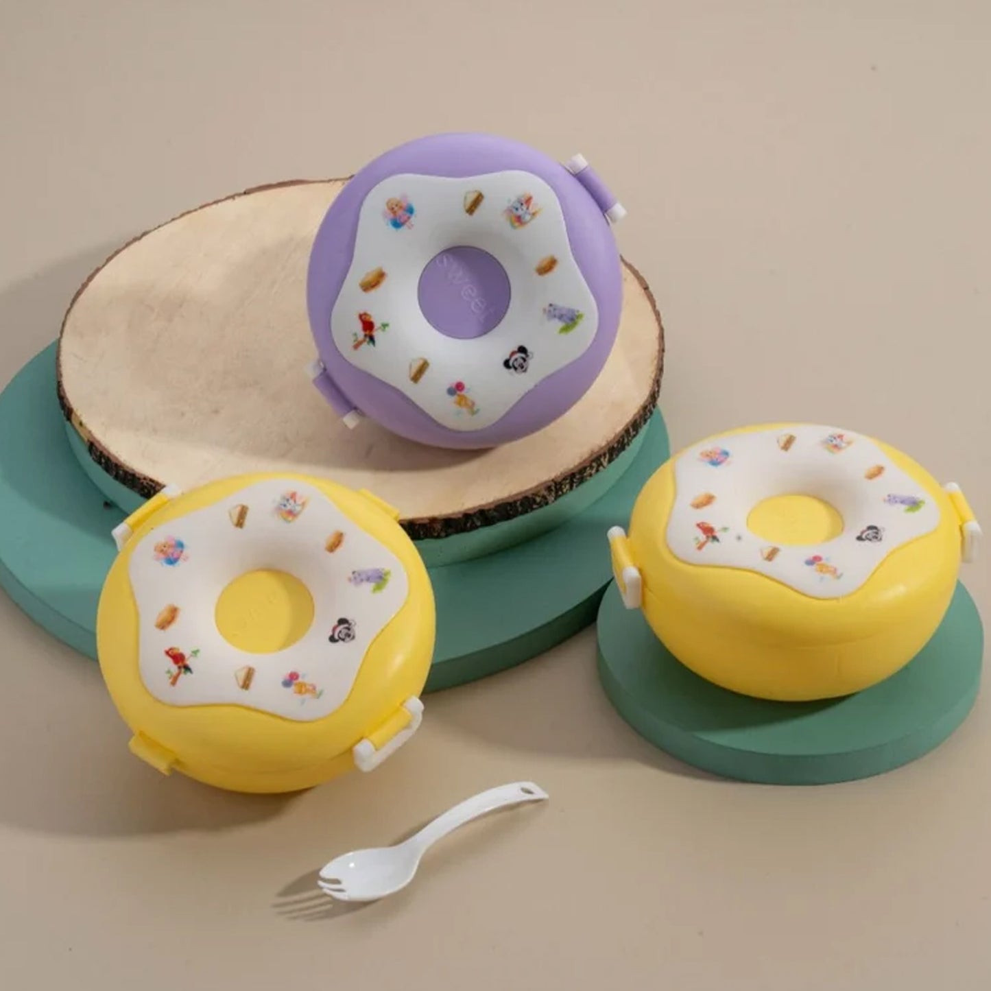 Donutshaped Double Insulated 3 Compartment Lunch Box (1 Pc Mix Color)