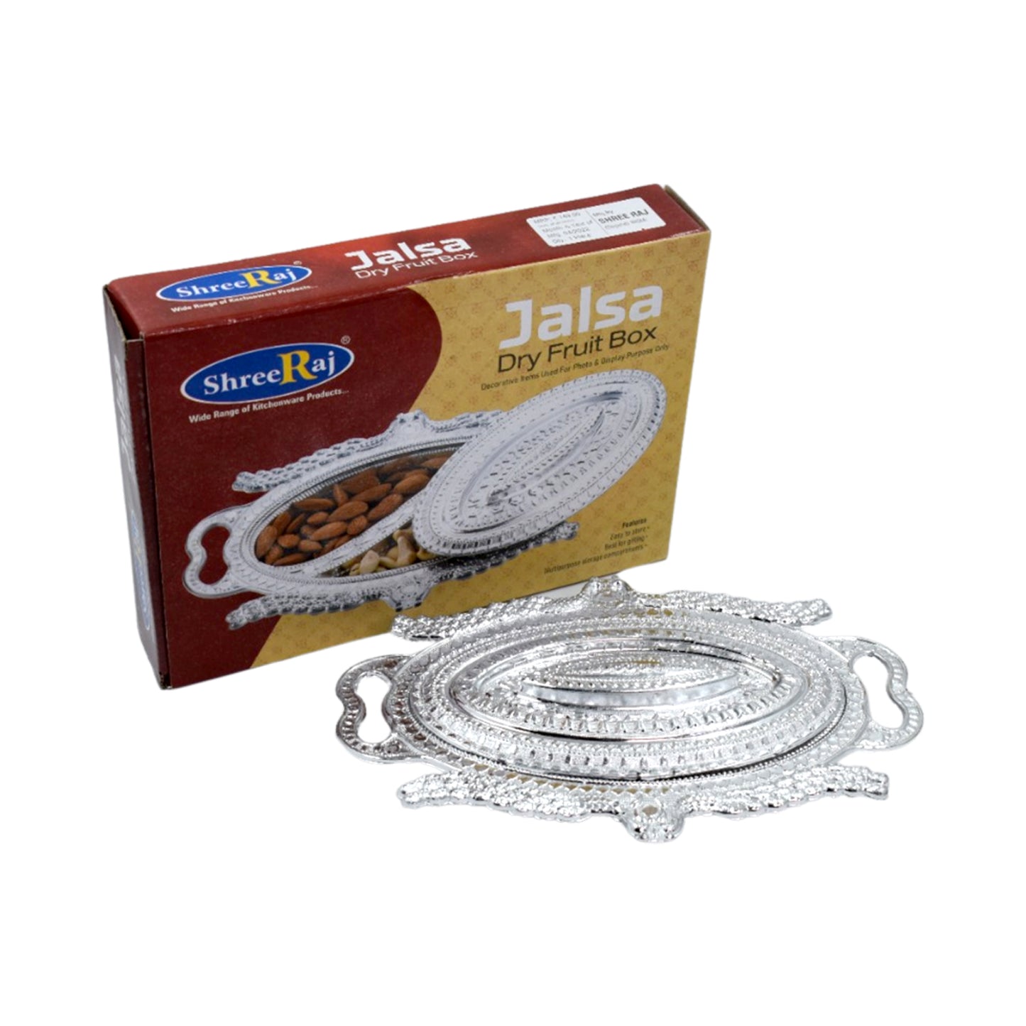 Plastic Peacock Dry Fruit Silver Finish Serving Tray