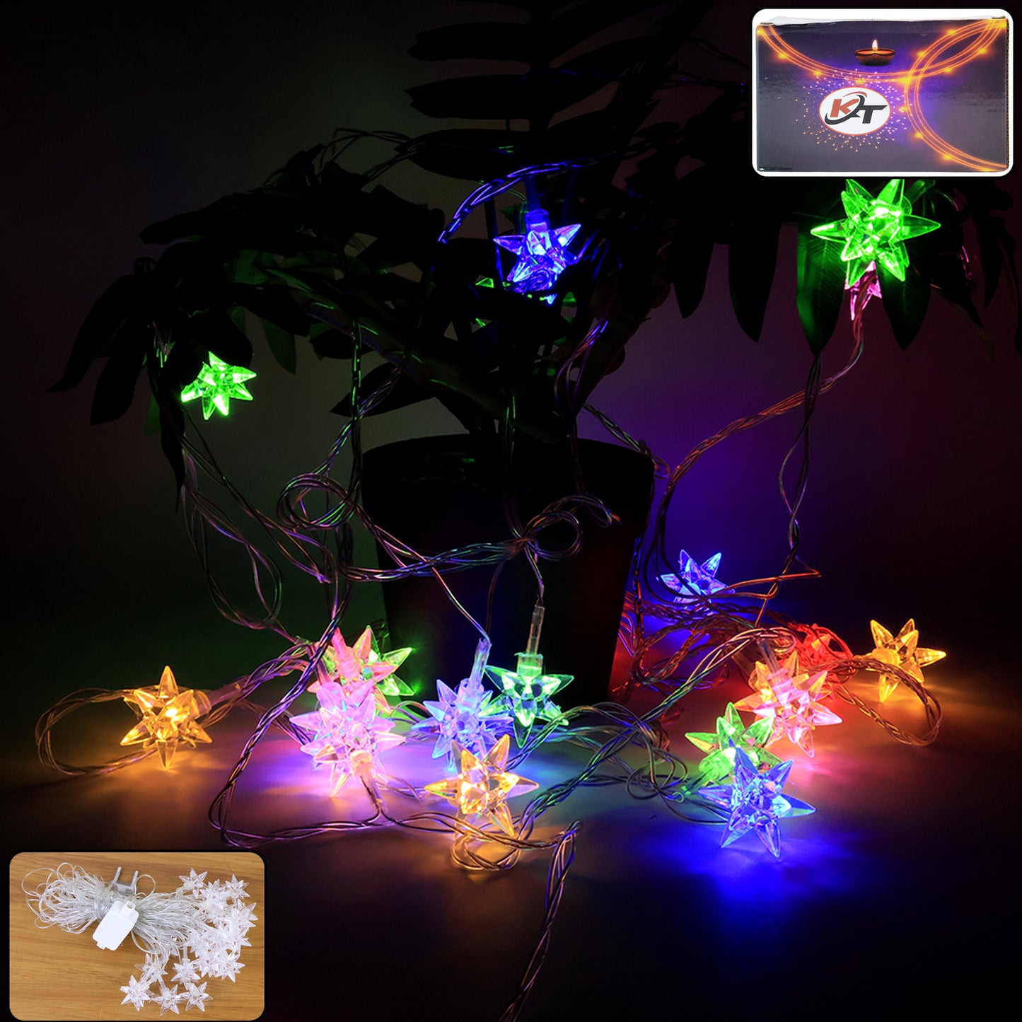 Multicolor Led Decorative String Light With Star-Shaped Covers (8 Meter)