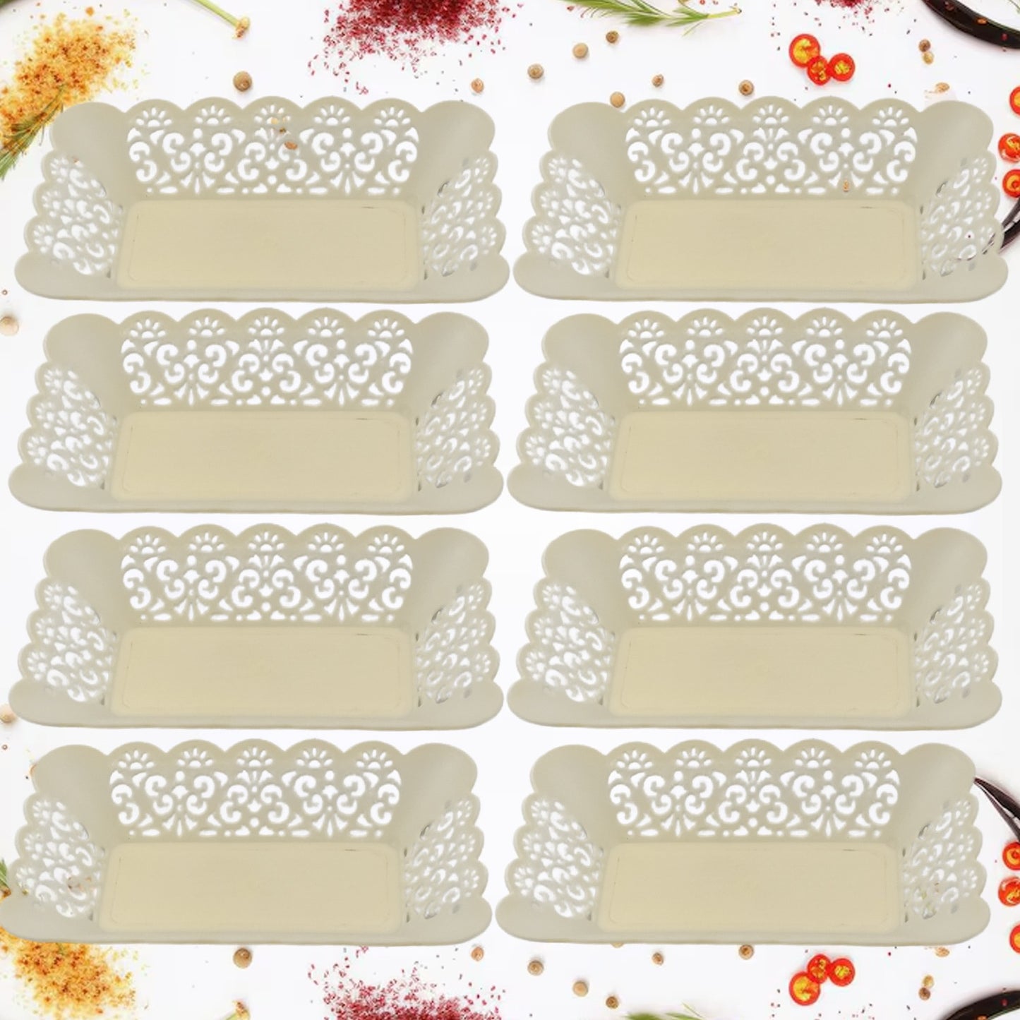 Rectangle Plastic Dinner Plate Snacks Breakfast Restaurant Serving Trays Home School Coffee Hotel Kitchen Office (8 Pcs Set)