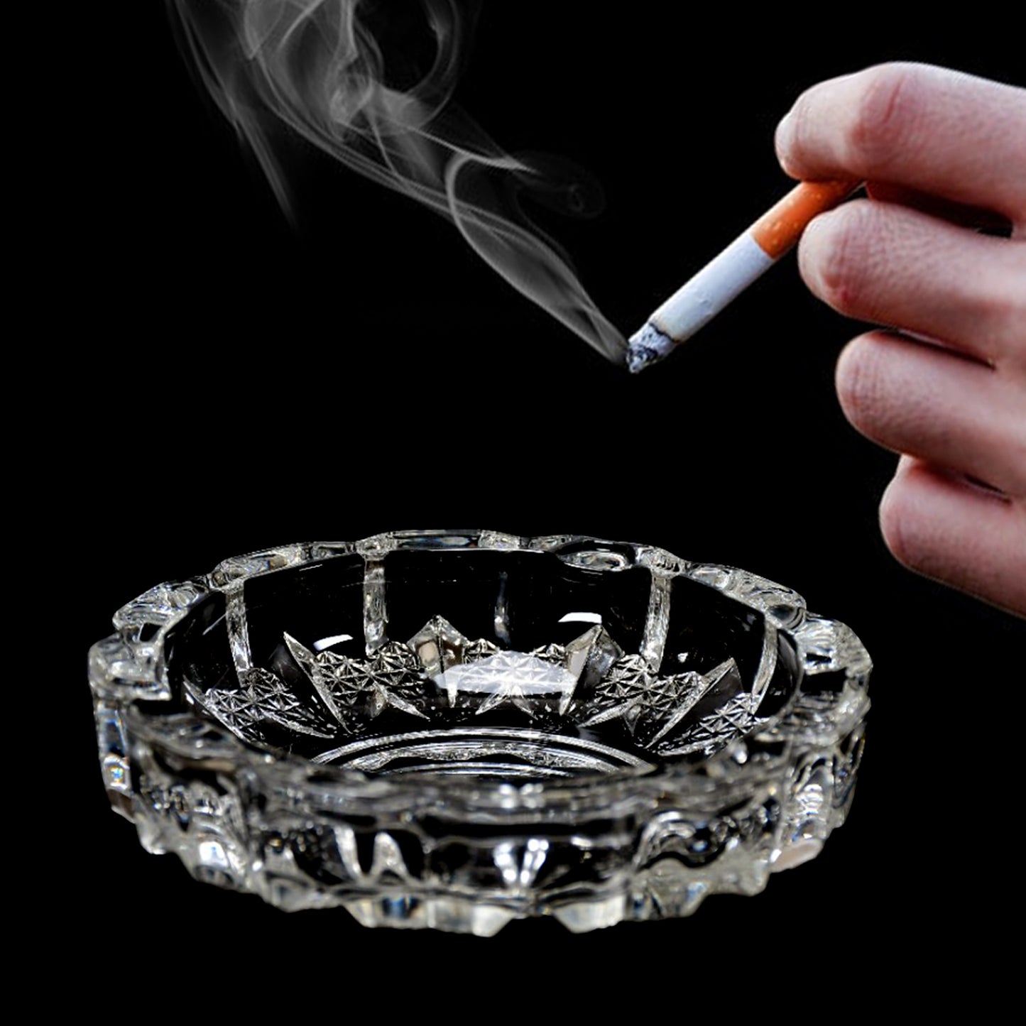 Paricutin Glass Crystal Quality Cigar Cigarette Ashtray Round Tabletop For Home Office Indoor Outdoor Home Decor