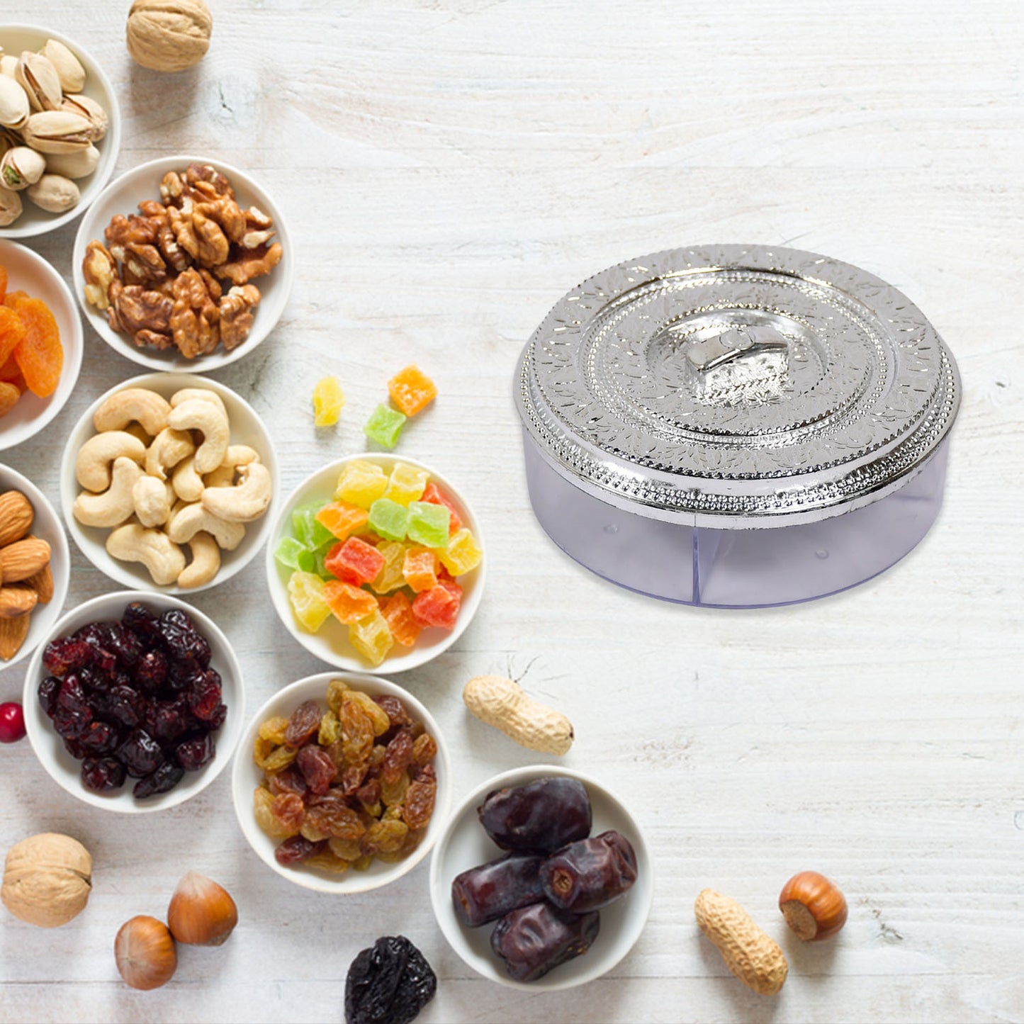 Round Smiley Multi Purpose 4 Compartment Box For Home Kitchen Use
