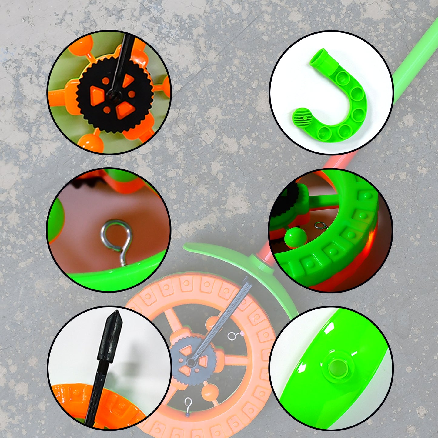 Plastic Single Wheel Push Run Toy With Handle And Two Lights On Wheel. Push Toy For Kids.