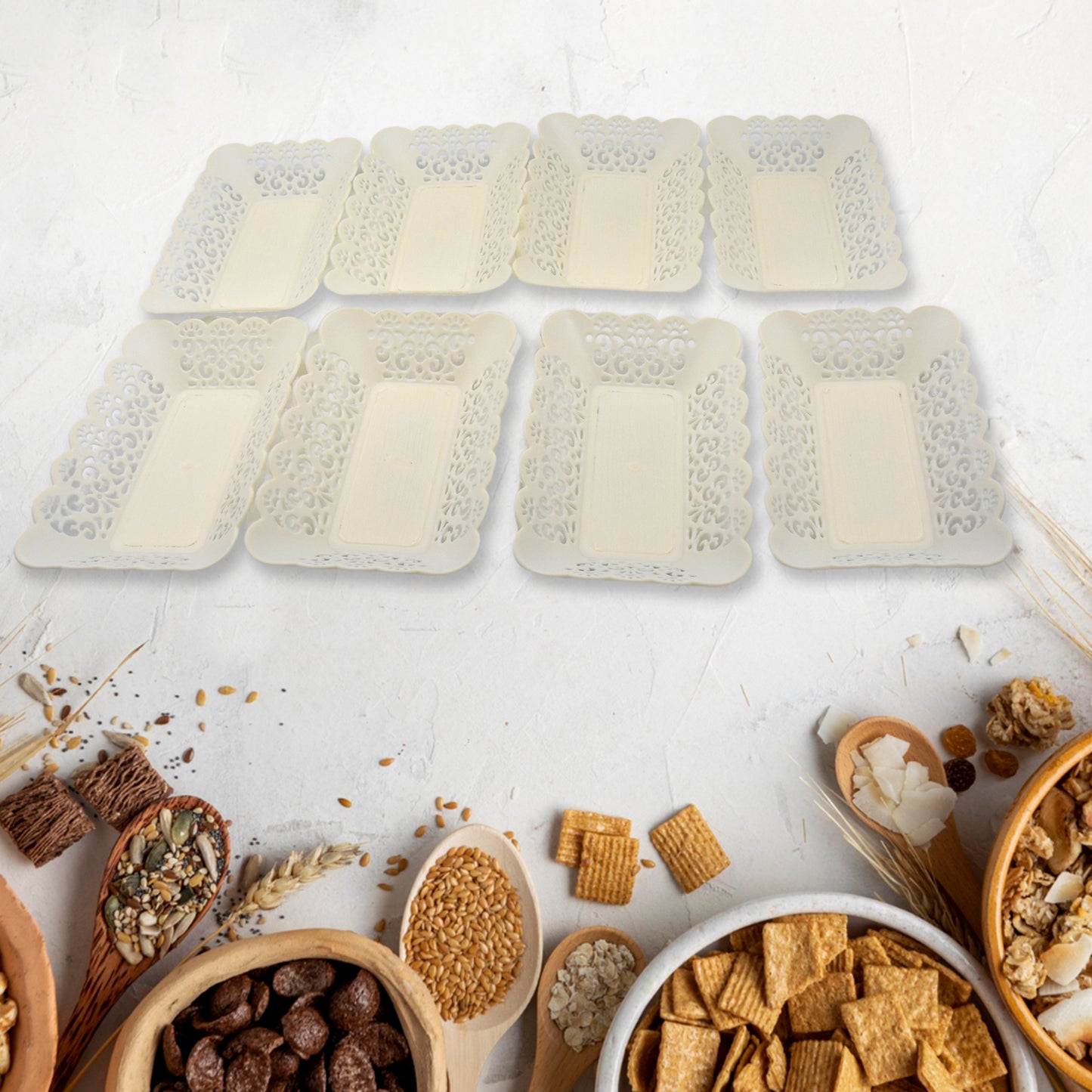 Rectangle Plastic Dinner Plate Snacks Breakfast Restaurant Serving Trays Home School Coffee Hotel Kitchen Office (8 Pcs Set)