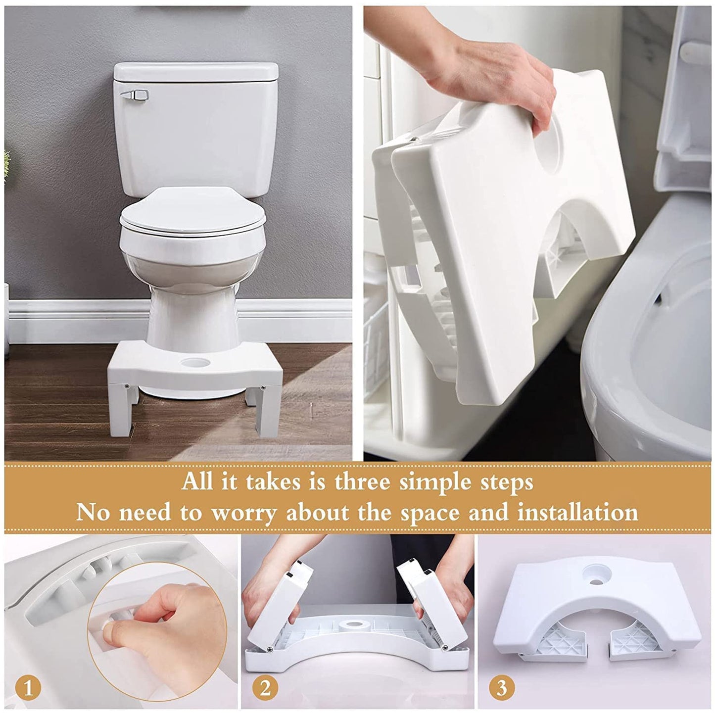 Plastic Non-Slip Folding Toilet Squat Stool - White Color