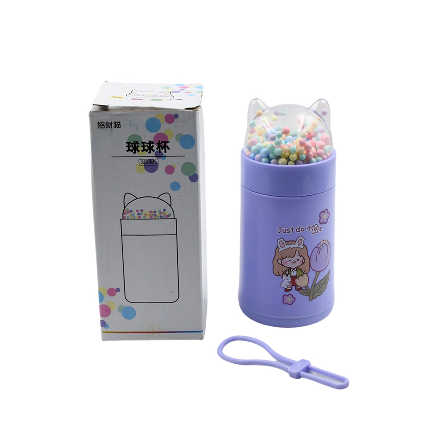 Girl Glass Water Bottle For School With Kid Sparkle Strap Cat Lid Sequins Glitter Glass Cup Birthday Gift Children 350Ml (Moq - 80 Pc)