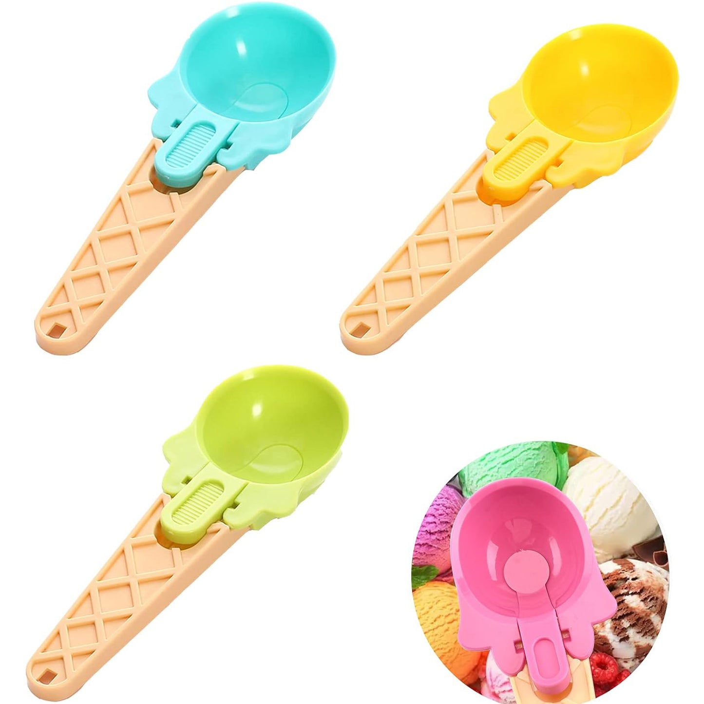 Ice Cream Spoons 2Pcs Plastic Water Melon Scoopers With Trigger Dipper And Adults For Summer Party Ice Cream Scoop Food Serving Spoon Kitchen Tools Ice Cream Digging Spoon Household Spoons Cupcake Spoons Aps Fruit Ball Player (2 Pc)