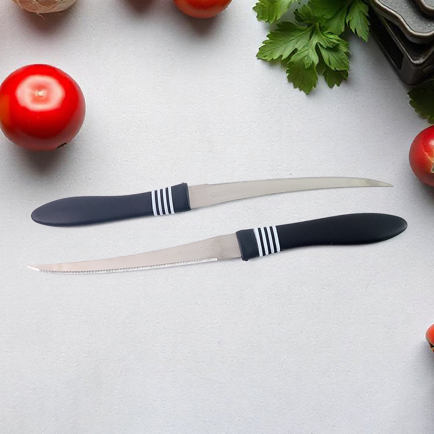 Premium Curved Serrated Stainless Steel Kitchen Knife Set (Mix Color 2 Pc)