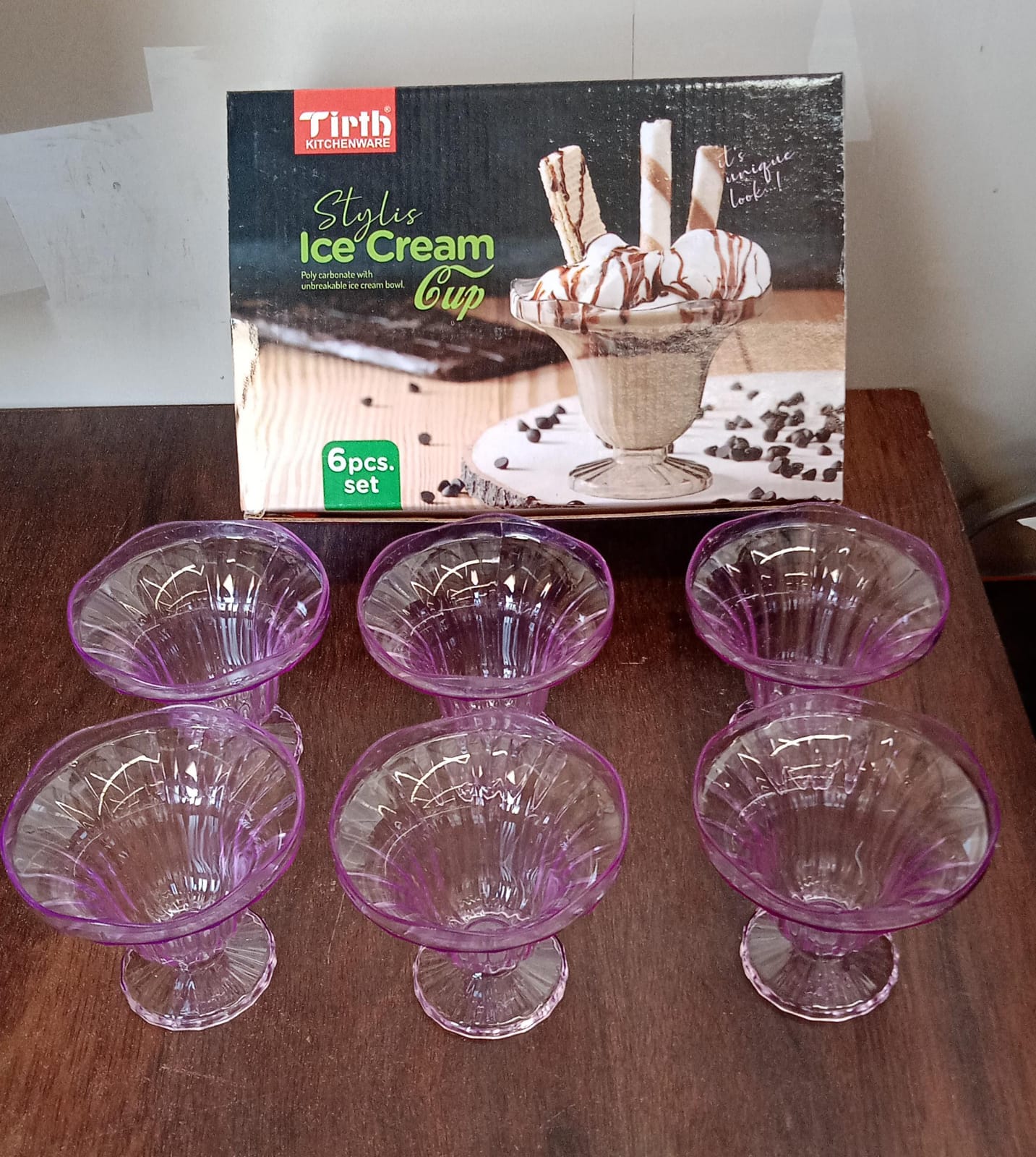 Crystal Plastic Ice-Cream Bowl Home Kitchen Serving Platter Or Dessert Cup For Sundae Sweets Snacks Fruit Pudding Nuts Or Dip Serving Bowls (Crystal Cups Set Of 6)