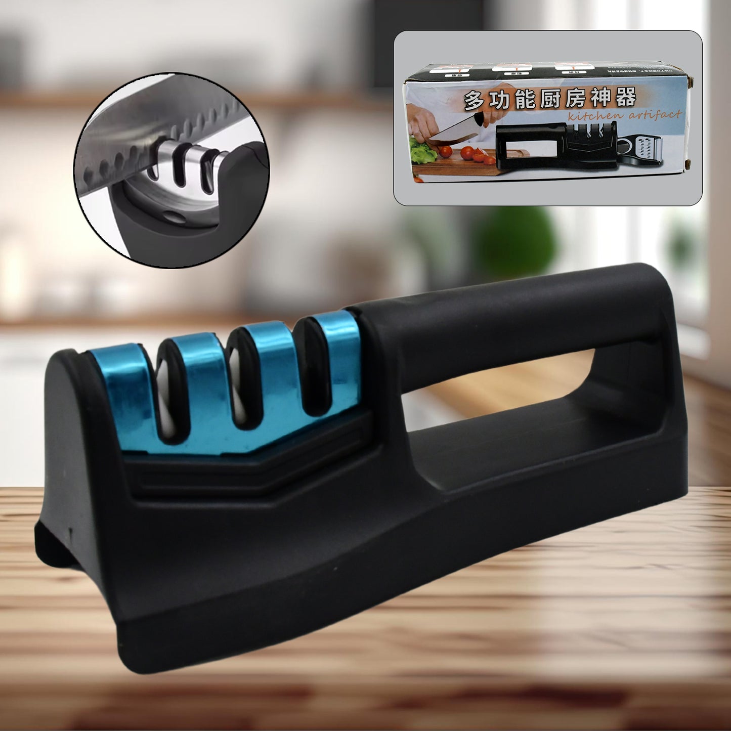Knife Sharpener For Kitchen Knife Sharpener With Vegetable Chopper And Fish Scale Remover Handheld Knives Pocket Knife Sharpener Knife Sharpener For Chefs Serrated Knife (9In1)