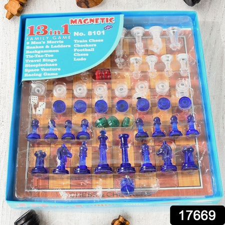 13 In 1 Family Board Game Chess Snakes Ladders Ludo Tic-Tac-Toe Checkers Travel Bingo Football Space Venture Steeplechase Set For Kids