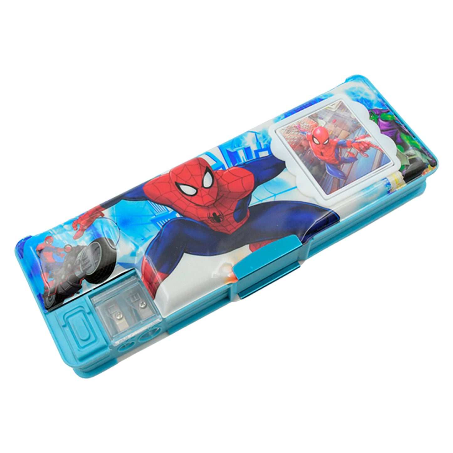 Art Stationery Cartoon Multi-Functional Geometry Box For Boys With Inbuilt Calculator 2 Sides Open And Double Sharpener Stationery Kit Pencil Box For Boys Art Plastic Pencil Box For Girls And Boys