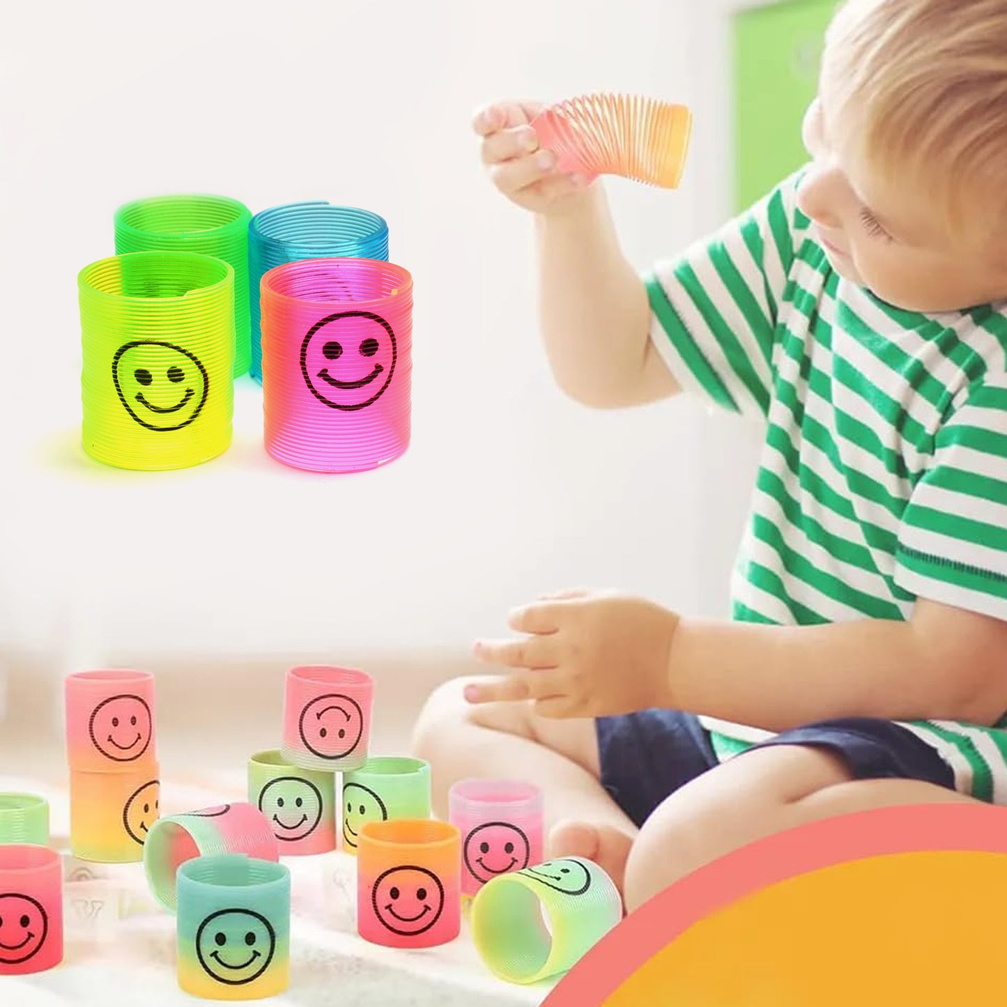 Multicolor Magic Smiley Spring Spring Toys Slinky Slinky Spring Toy Toy For Kids For Birthdays Compact And Portable Easy To Carry (12 Pcs Set)