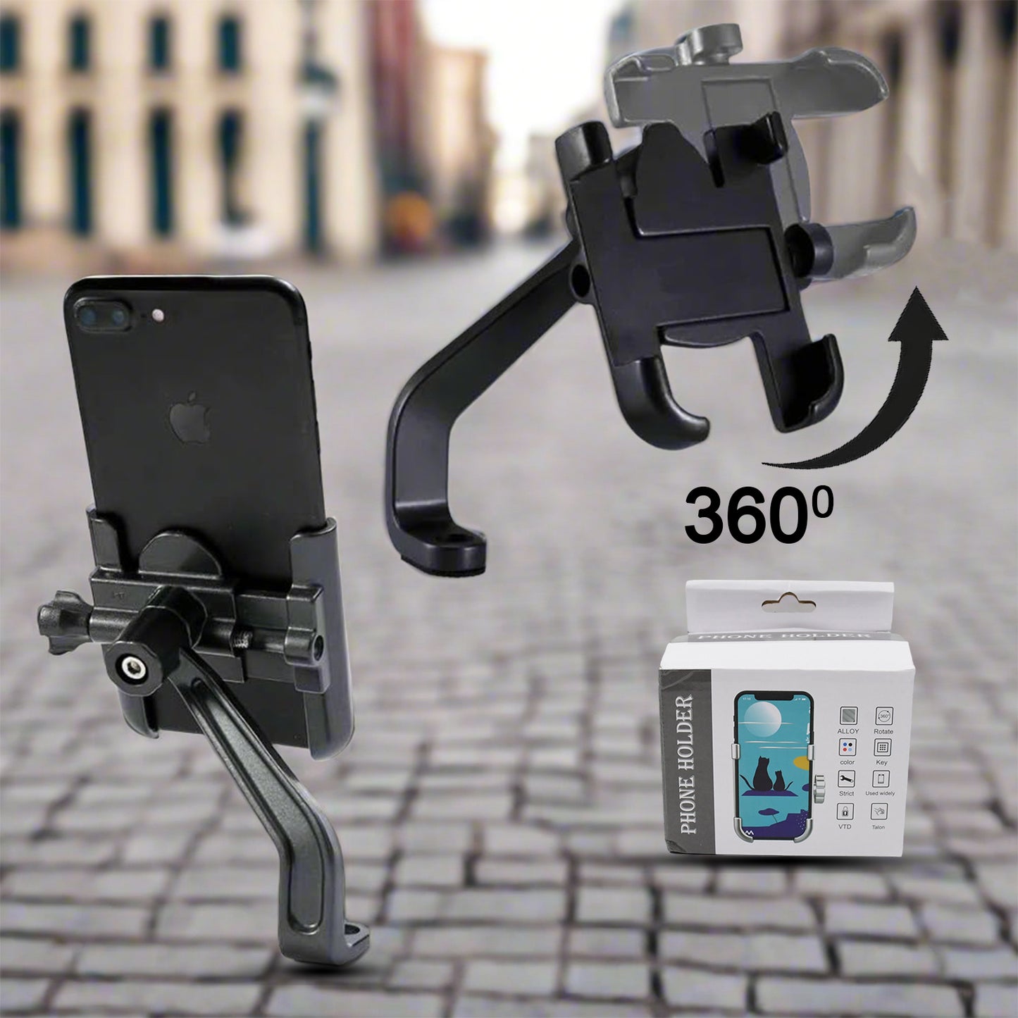 Full Metal Body Bike Scooty 360 Degree Rotating Mobile Holder Stand For Bicycle Motorcycle Scooty For Maps And Gps Navigation Fits All Smartphones (1 Pc)